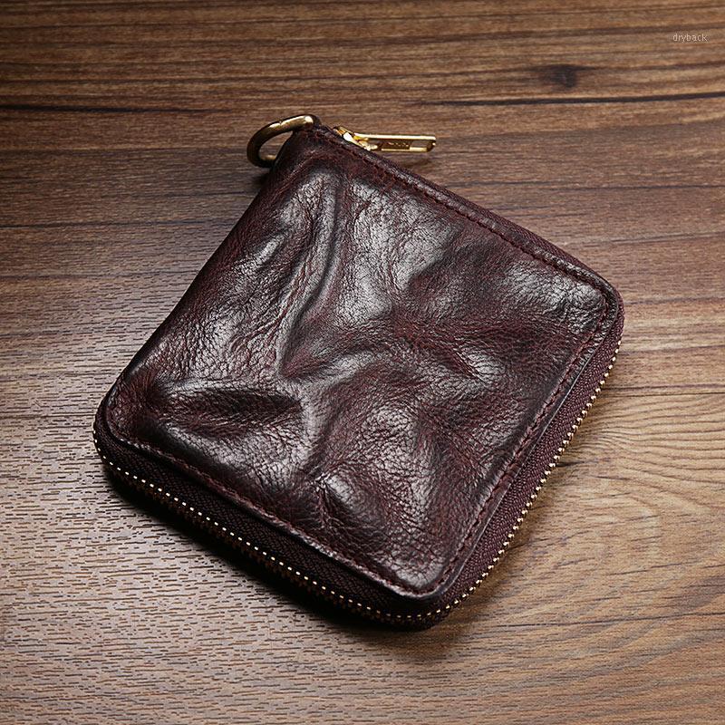 

Designer Luxury Genuine Leather Short Men Man Wallet Fold Retro Money Pocket Zipper Natural Cowskin Leather Money Clips Carteira1, Dark coffee