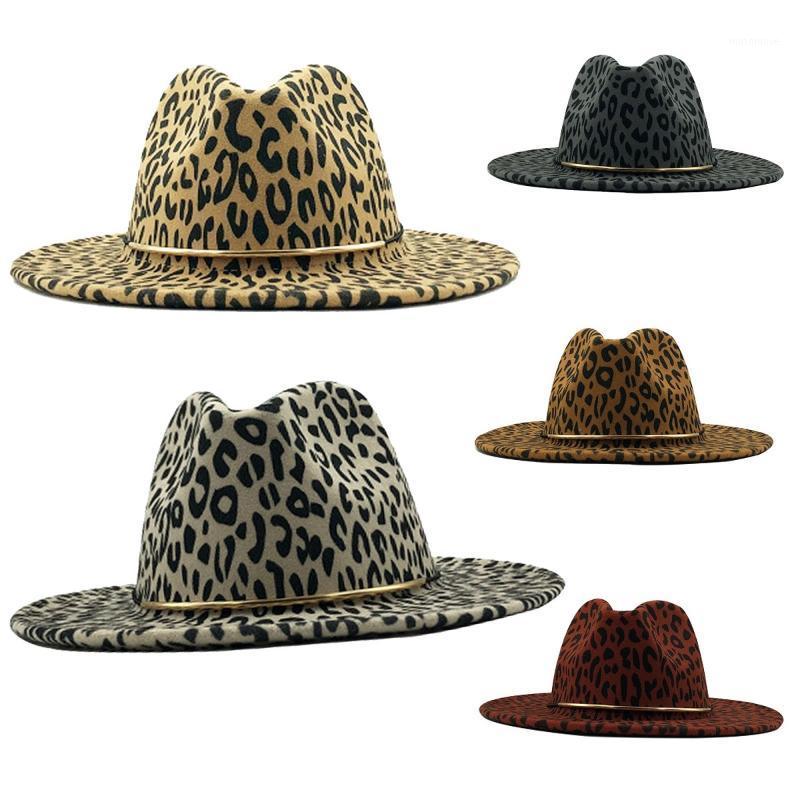 

2021 Women Jazz Hat Fashion Leopard Print Fedora Hat Winter for Women 60cm Woolen Accessories1, White