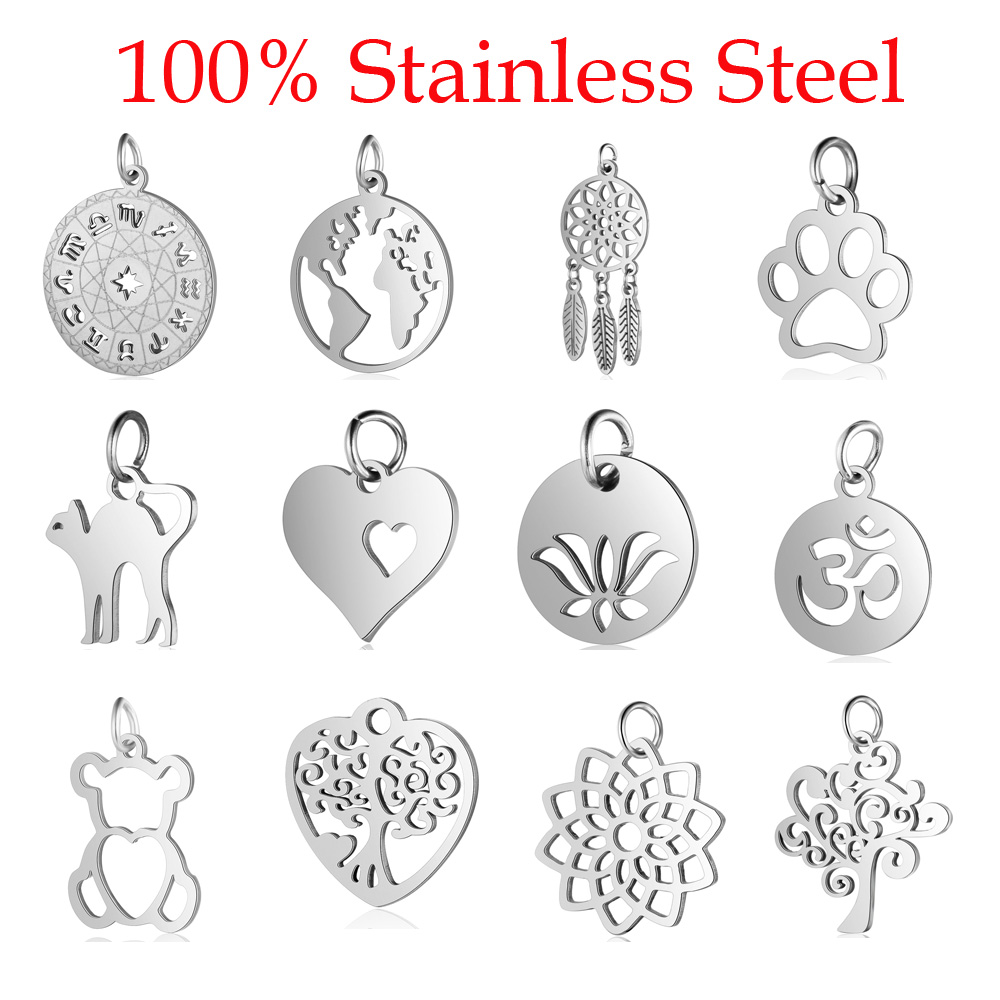 

5pcs/lot 100% Stainless Steel Dog Paw Cat Animal Charm Wholesale Sun Om Connector Yoga Lotus Heart DIY Charms for Jewelry