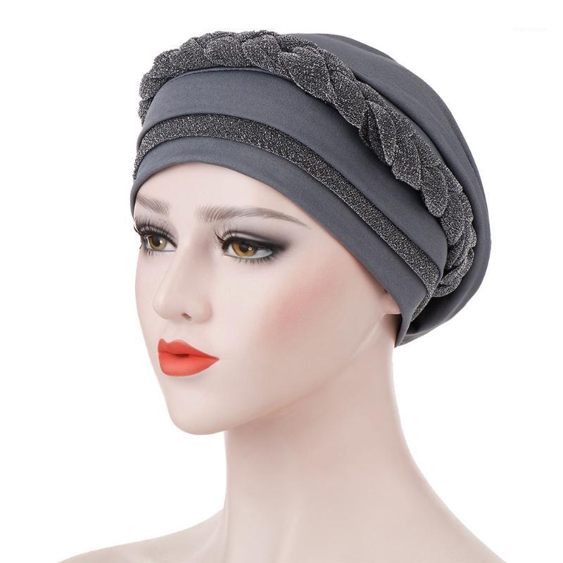 

New Women Muslim Hijab Stretchy Turban Hat Head Scarf Wrap Chemo Satin Lining Soft Bandana Headwear Cap1, Black