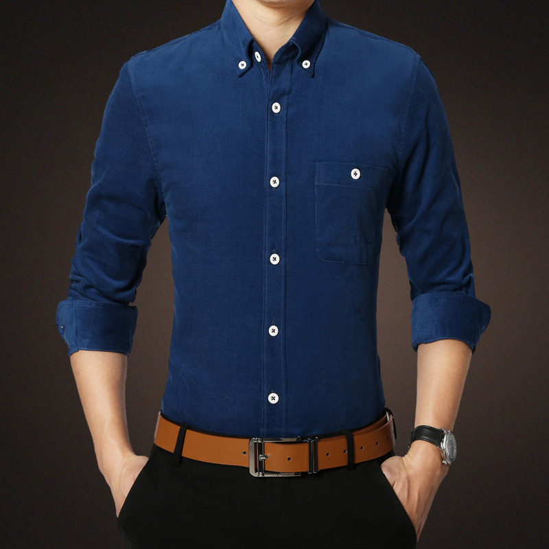 

2020 Brand Fashion Men's Long-sleeved Shirt Candy Color Corduroy Shirt for Male Long-sleeved Tops Shirt, Creamy-white