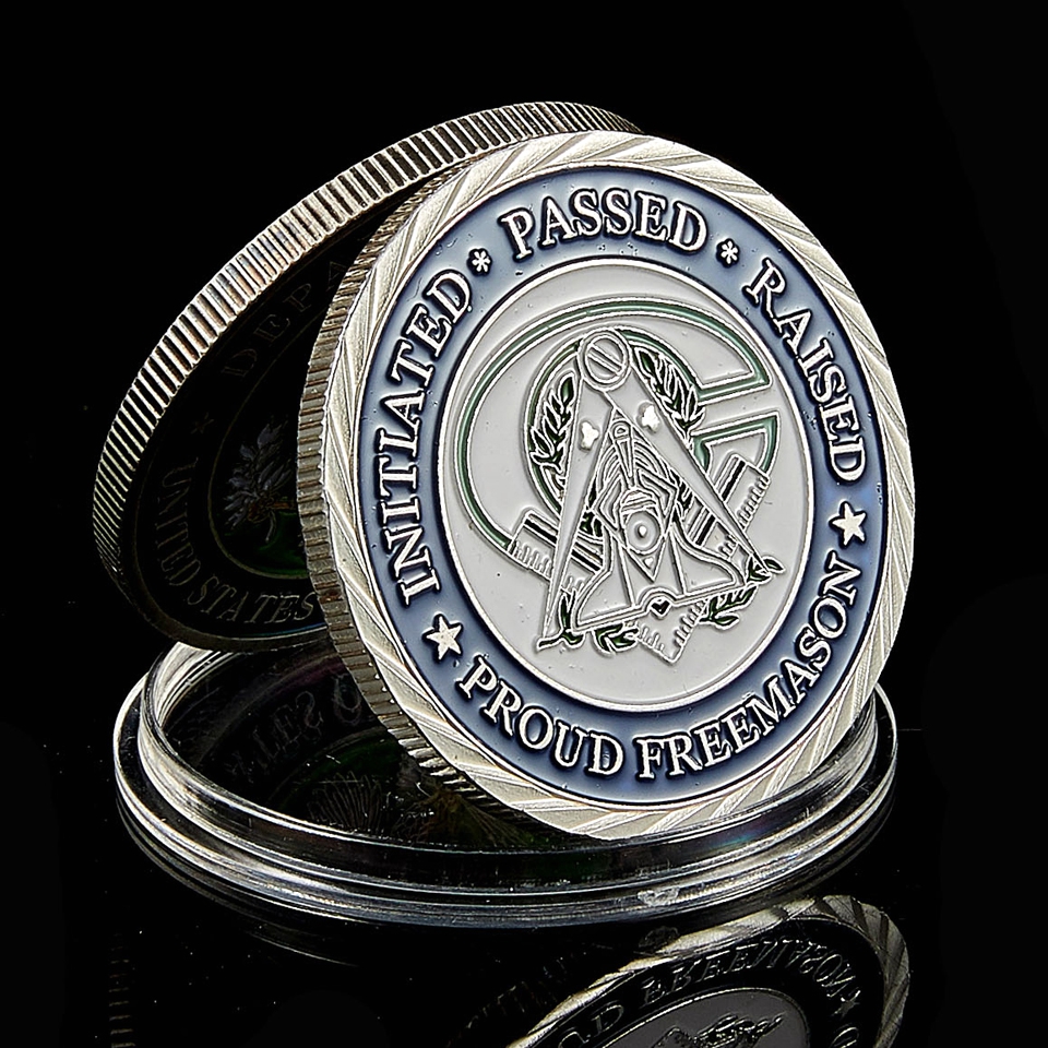 Euro Masonic Freemasonry Brotherhood Craft Silver And Blue Color Round Double Collectible Coin-image-602258541
