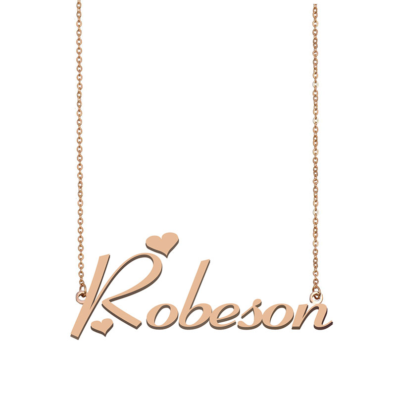 

Robeson Name Necklace Custom Nameplate Pendant for Women Girls Birthday Gift Kids Best Friends Jewelry 18k Gold Plated Stainless Steel, Silver