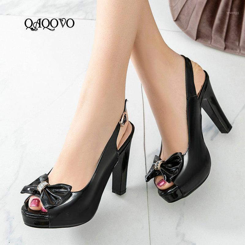 

Womne Platform Bow High Heels Open Toe Square High Heels Pumps Summer Sandals Buckle Party Shoes Female Plus Size 34-431, Black