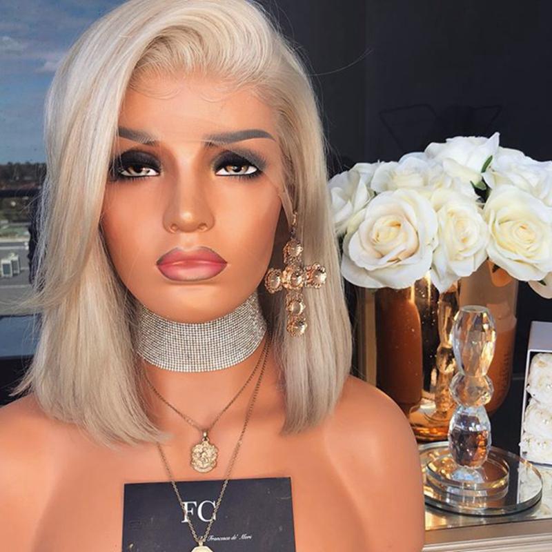 

SHort Bob Lace Front Wigs Blonde Wave Thick Density 13x4 Lace FRont Human Hair Wigs Bleached Knots, As pic