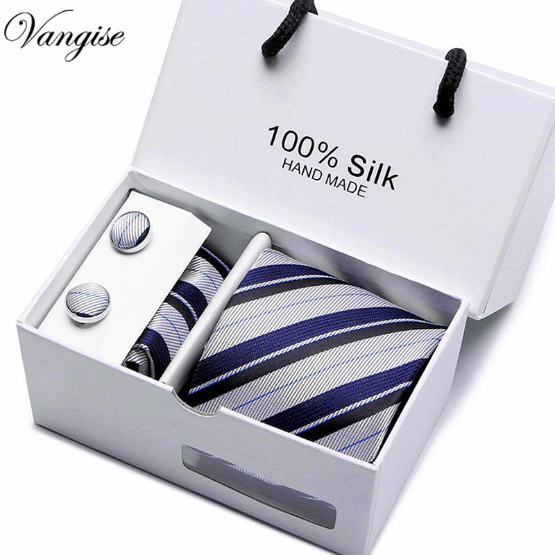 

Brand New Male Tie Set Necktie Polyester Handmade Classic Dress Necktie Set Gift Box Packing Blue striped Dots Free Shipping