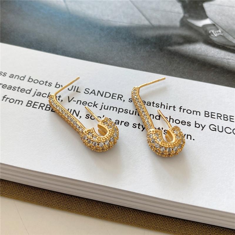 

RUIYI Real 925 Sterling Silver Women Vintage Zircon Diamond Pin Shape Stud Earrings Exquisite Luxury Chic Ear Stud Earrings