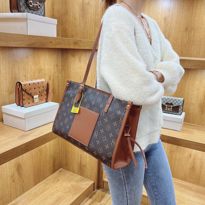 

Wholesale factory ladies shoulder bags elegant Joker contrast leather fashion handbags classic old color bow retro handbag street trend Plaid Tote bag