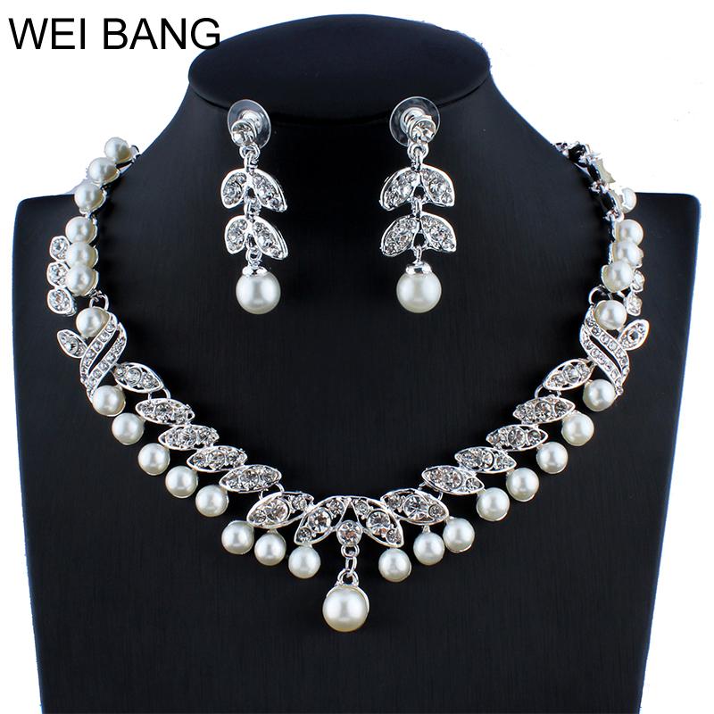 

Fashion Bridal Jewelry Sets Pearl Gold color Earrings Necklace Set Rhinestone Jewelry For Wedding Accessories Shipping 2020, As pic