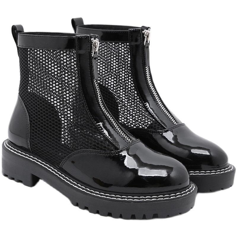 

Back Zipper Stitching Women 2020 Increase Within Square Heels Pumps Round Toe Cow Leather Spring Shoes Woman, Black