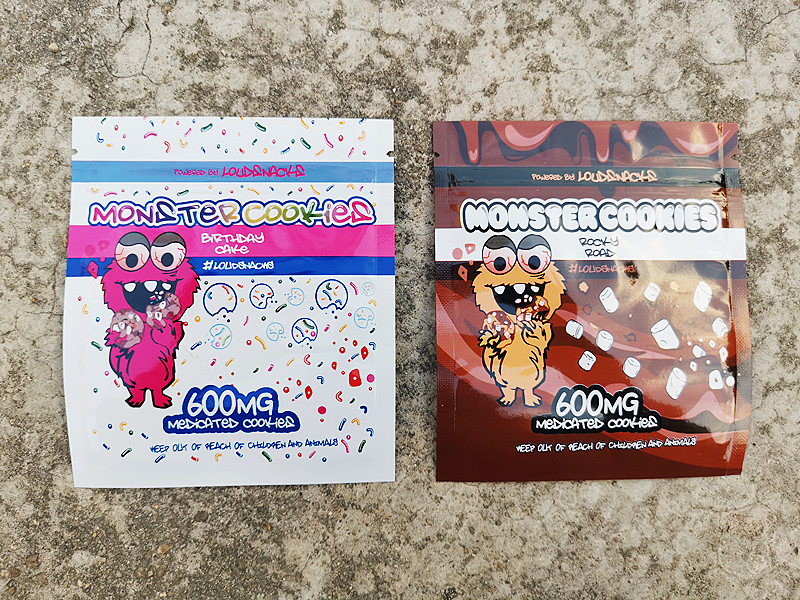 

2022 latest edible package mylar bag monstercookies 600mg resealable zipper smell proof custom 3.5g 7g 28g 1 pound flower gummy cereal packaging