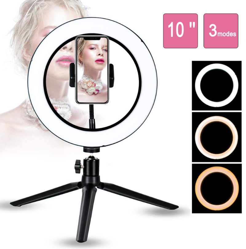 

10" Photography Lamp LED Selfie Ring Light with Stand Mini Tripod Dimmable Phone Ring Lamp for Youtube Makeup Video Studio