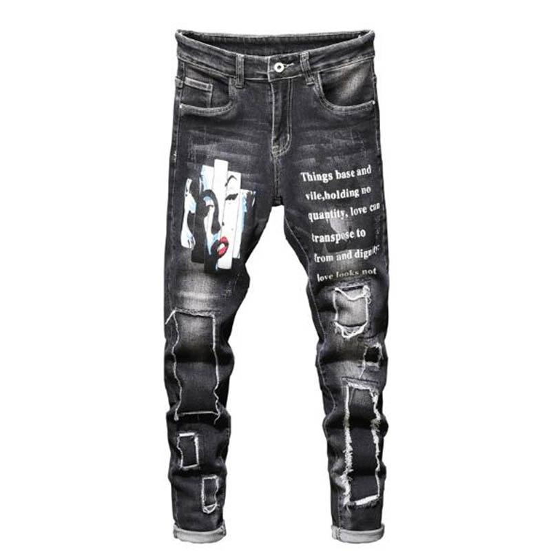 

2020 Autumn And Winter Trend New High Street Patch Embroidery Beggar Pants Men's Handsome Casual Stretch Slim-fit Denim Pants, 5061 blue