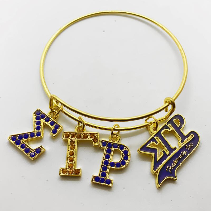 

Charm Bracelets Exquisite Rhinestone Inlaid Metal Greek Letter SIGMA GAMMA RHO Pendant Bracelet University Sorority Society Jewelry Wire Ban