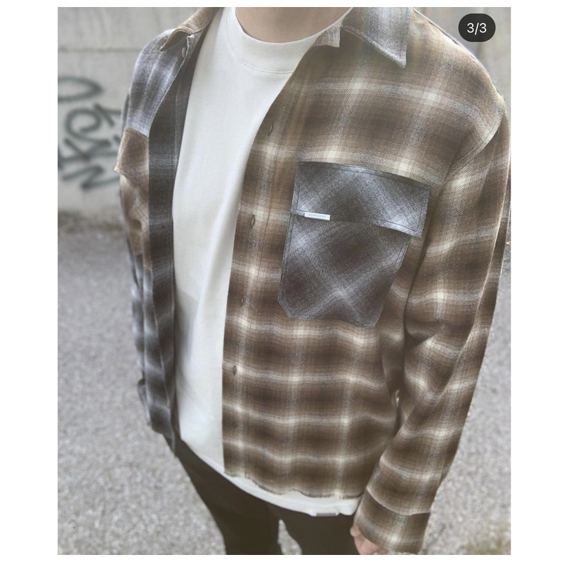 

2021 New Represent Flannel Plaid Men's Hip Hop High Street Stitching Long Sleeve Shirt Hem Damage British Style Top Men W69a, Brown