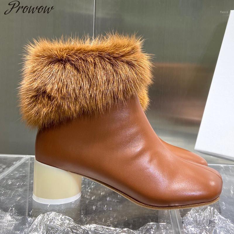 

Ollymurs Ankle Boots Women Round Heels Square Toe Real Plush Inner Runway Style 2021 Winter New Design Shoes1, As pic