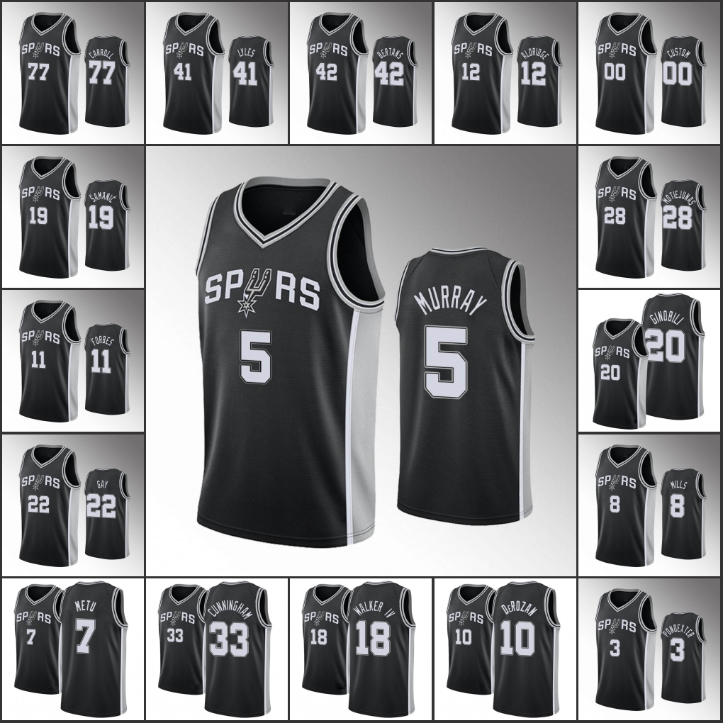 

San AntonioSpursMen DeMar DeRozan Patty Mills Dejounte Murray LaMarcus Aldridge Icon Black Custom Jersey