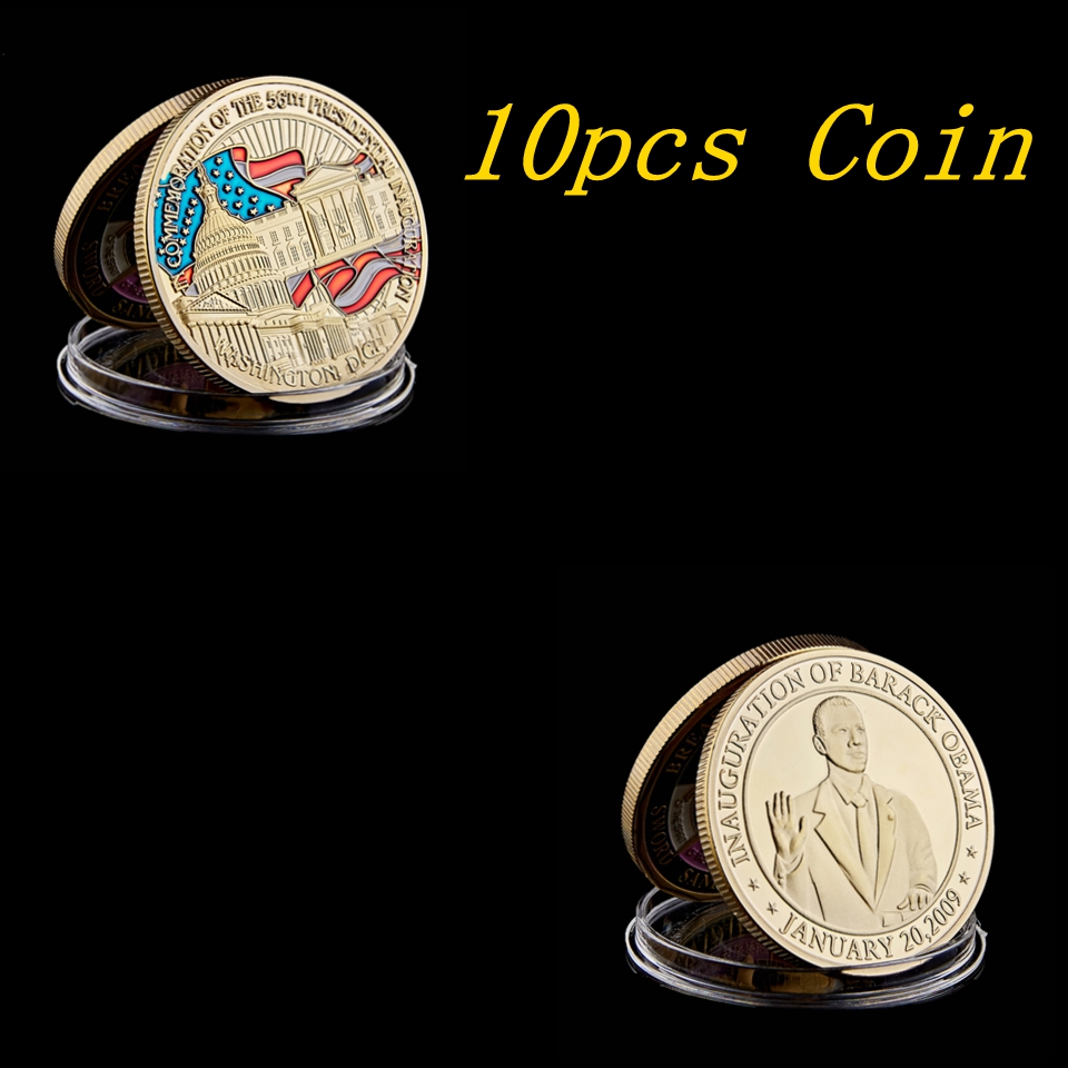 10pcs 44th USA President Barack Obama Inaugural Color 24K Gold Plated Challenge Art Coin Collectibles Gifts-image-592675345