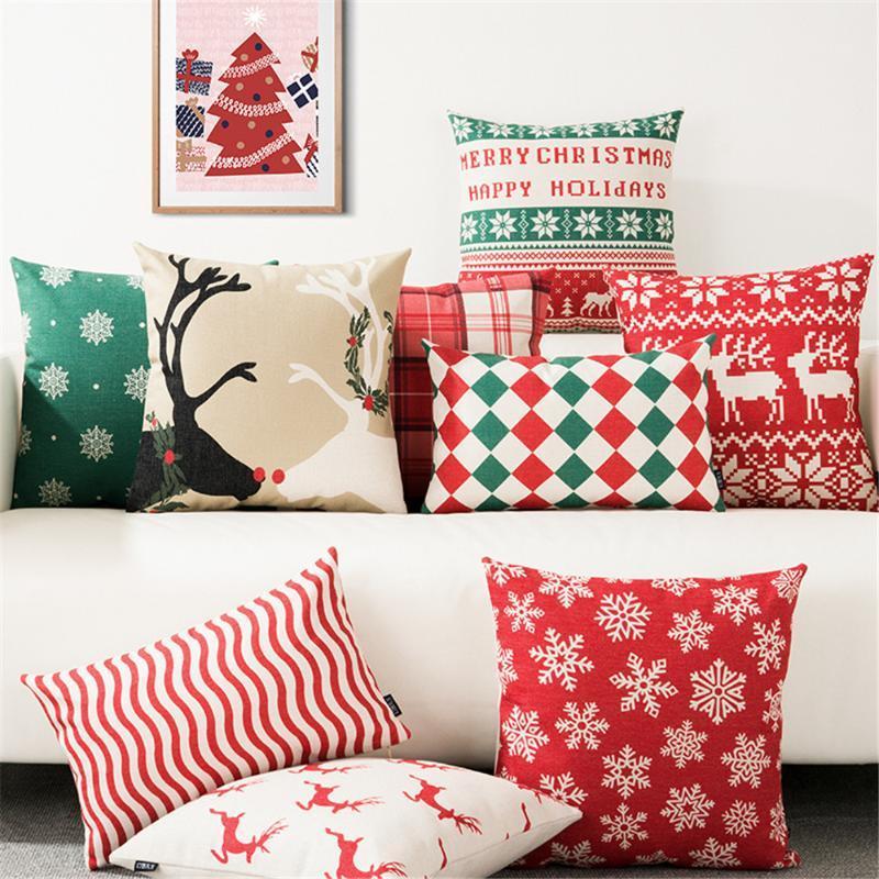 

Merry Christmas Festival Deer Snow Printed Throw Pillow Cushion Cover Geometric Cushion Cover For Sofa Home Decoration Almofadas1