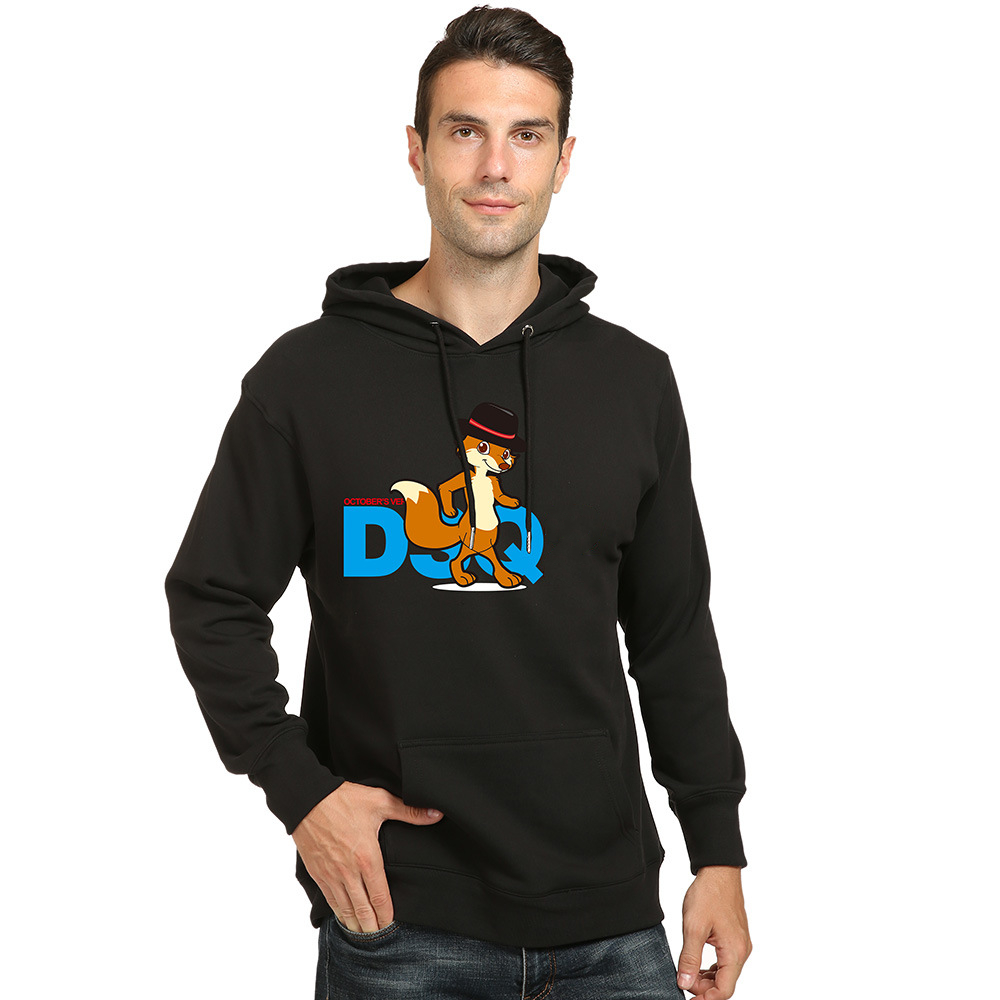 

Men's hoodie European and American street letter printing autumn and winter sweater pullover jacket cotton top, Black