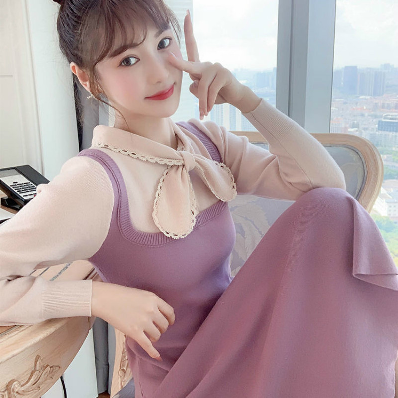 

2021 New Knitted skirts for women Autumn winter two bow parts skirt or crocheted thin temperament dressed in fashion y274 FQ9Z, Heise