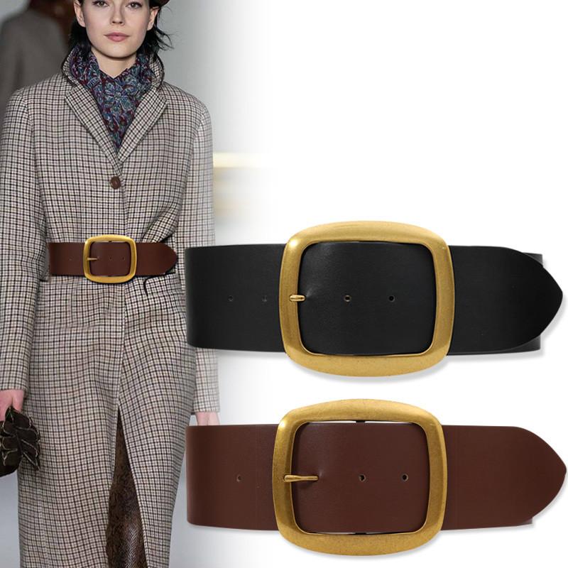 

Belts Big Alloy Buckle Metal For Women Solid Cow Cowhide Coat Sweater Accessories Genuine Leather Weight Wide Waistbands Gifts, Black;brown