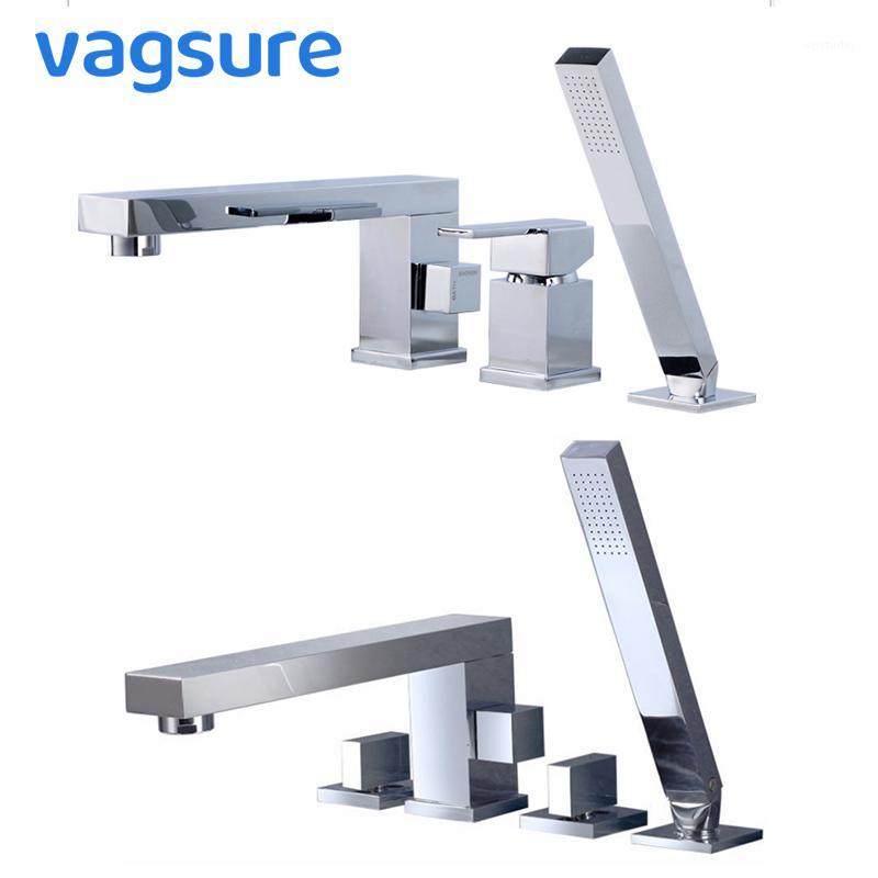 

Single/Dual Handle Chormed Waterfall Bathtub Faucet for Massage Tub Deck Mounted Brass Mixer Tap With Hand Shower Bathroom1