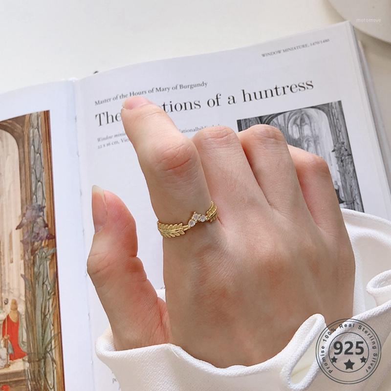 

LouLeur Real 925 Sterling Silver Leaves Rings Romantic Zircon Crown Plant Gold Color Open Rings For Women Fashion Jewelry 20201
