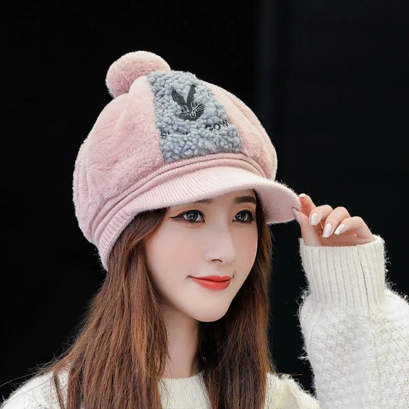 

Hat female autumn and winter Korean student wild hat Japanese cute thick warm plush embroidery octagonal female, A4