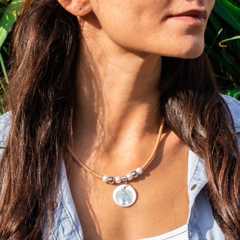 

Cork jewelry cork necklace for women Shell Tree Pendant Necklace handmade Original N-170-A