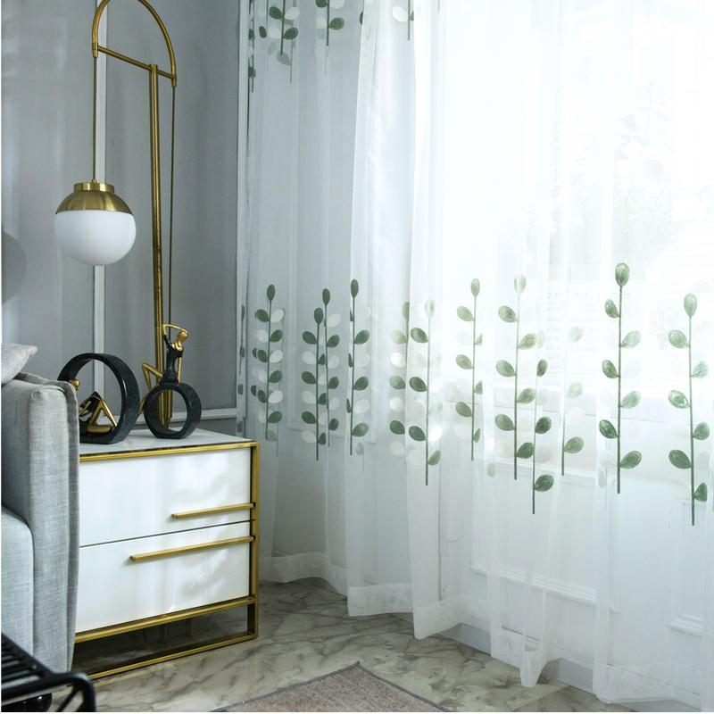 

Nordic Ins Modern Minimalist White Embroidered Chiffon Gauze Screens Living Room Bay Window Curtains Bedroom Balcony, Tulle
