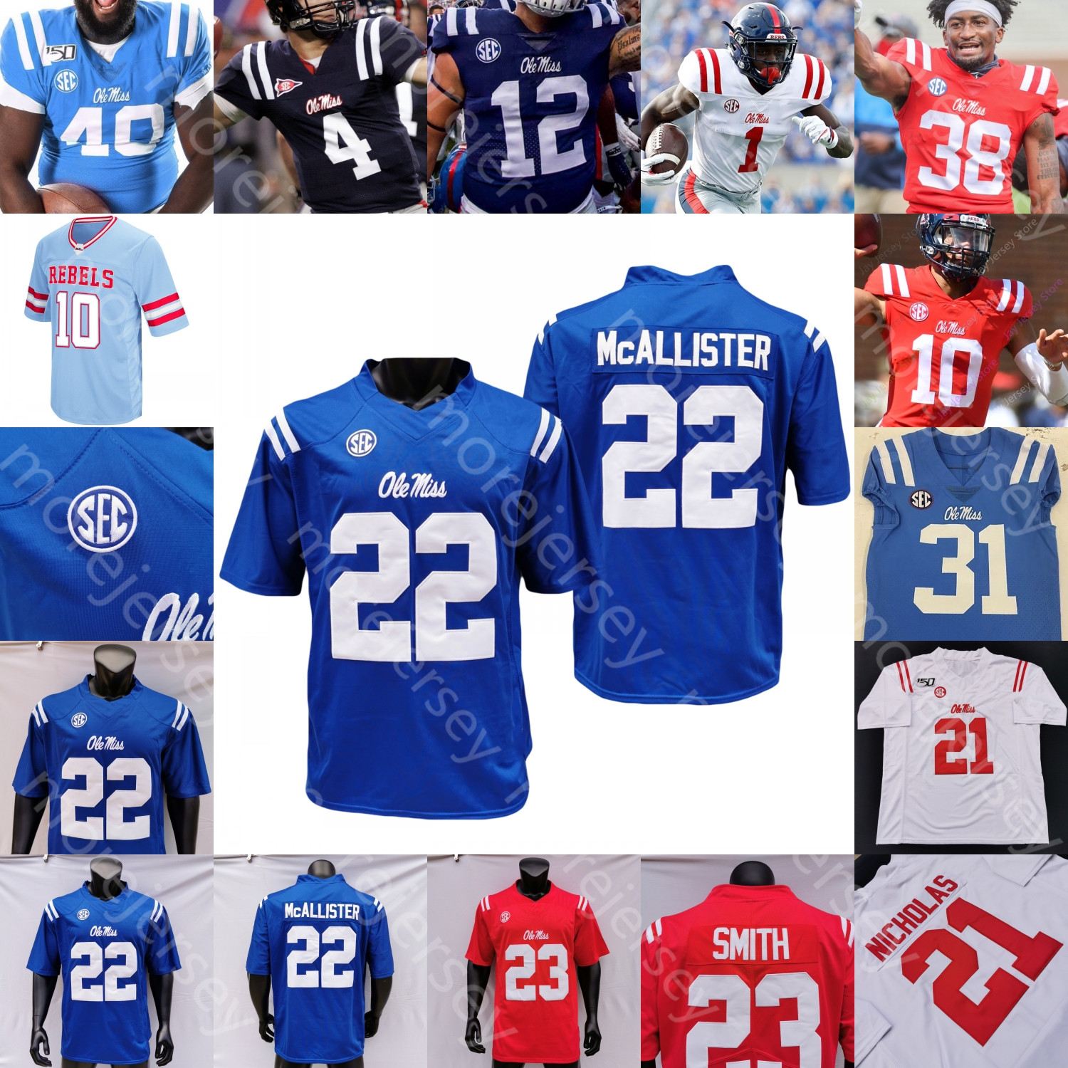

Custom Ole Miss Rebels Football Jersey NCAA College Nkemdiche A.J. BROWN Ta'amu Manning Mike Wallace Oher Ealy Sam Williams Jones Yeboah, No extra patch