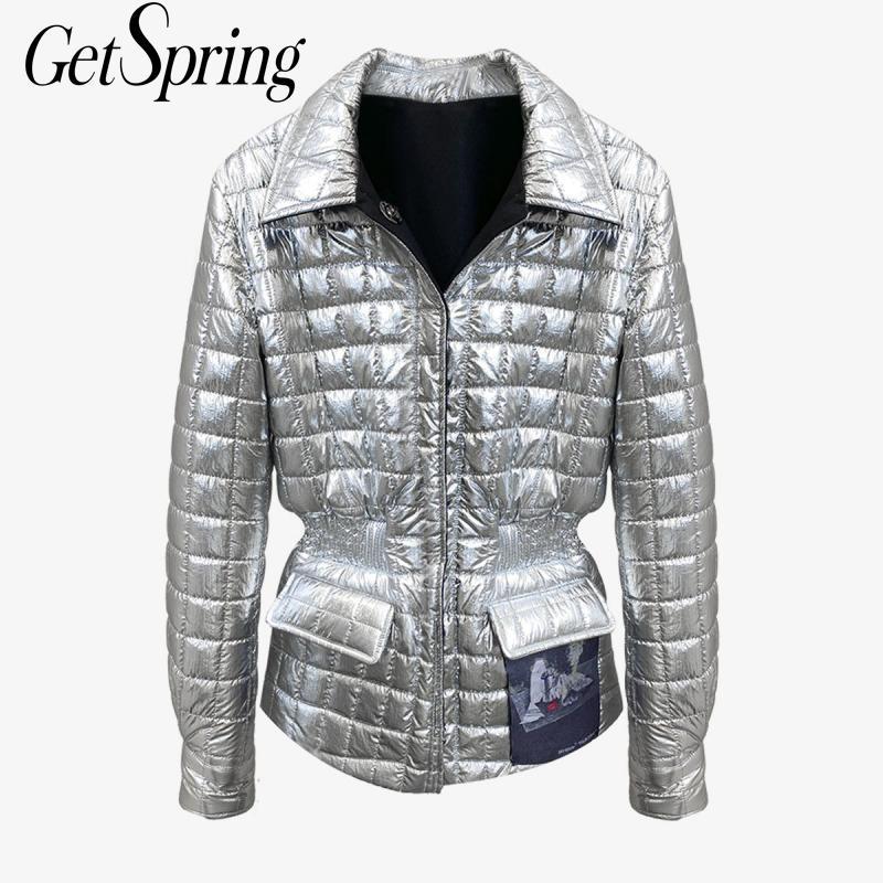 

GetSpring Women Parka Silver Woman Winter Coats And Jackets Thickened Women Jackets Coats Fashion Slim Ladies Parkas 2020 New