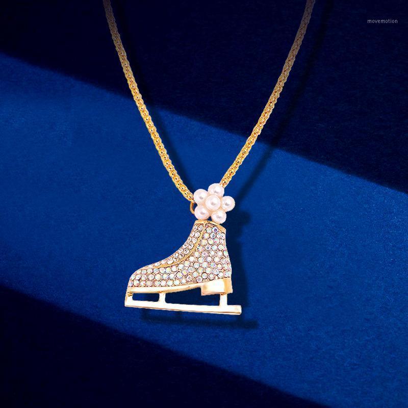 

Cute Skate Shoes Pendant Necklaces For Women Zircon Crystal Choker Necklace With Simulated Pearl Collares Chain Goth Jewelry1