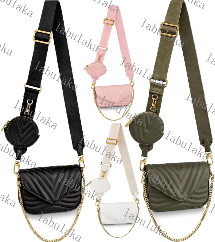 

M56461 M5646 WAVE MULTI-POCHETTE women Chain wide strap Round Coin Purse calf leather mini pochettes wallet crossbody handbag shouler bag