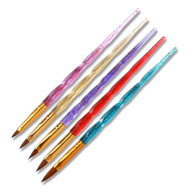 

CHNRMJL 5Pcs/Set Crystal Handle Nail Art Brush Acrylic UV Gel Polish Carving Glitter Tips Pen For Nails Salon Manicure Tool Kit