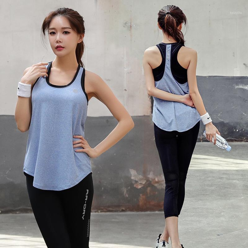 

Women's New Style Spring and Summer Yoga Sports Set Gym Clothes Drying Sleeveless Shirt Capri Pants Piece Female1, Blue