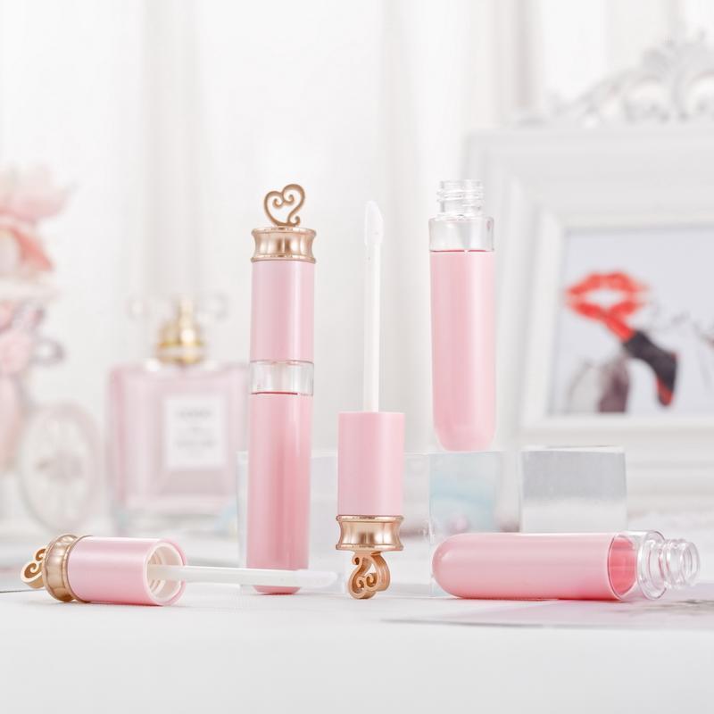 

New 7ml Pink lip gloss tubes,Empty lip bottle,Gold Heart shape Top,Lipstick Cosmetic packing container1
