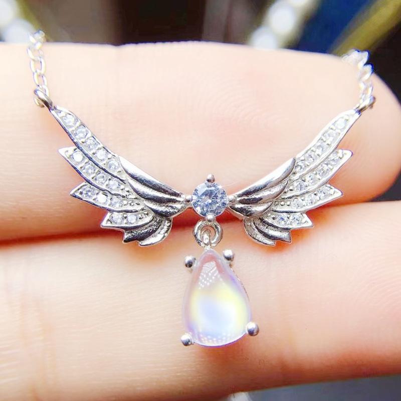 

Other Natural Real Blue Moonstone Angle Wing Style Necklace 0.7ct Gemstone 925 Sterling Silver Fine Jewelry Q282416