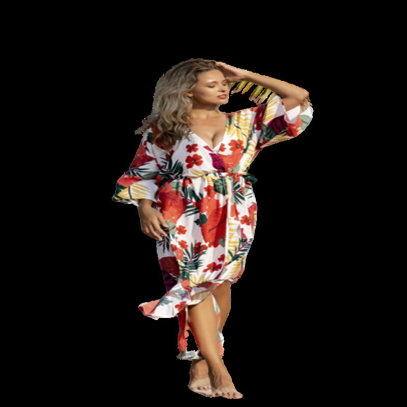 

2021 New Printed cover women's polyester rash guards flower sexy vacation leaves bikini summer shirt Y147, Red