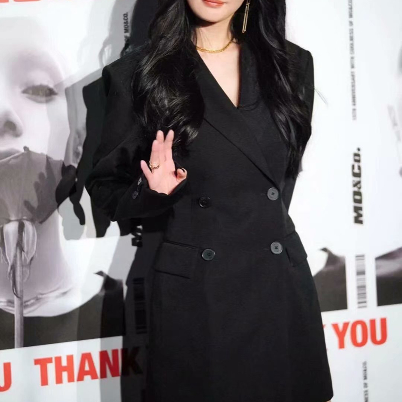 

2021 Autumn and New Sexy Winter with Long Neck Loose Mood Black Jacket Female High Quality Clothes Otdq