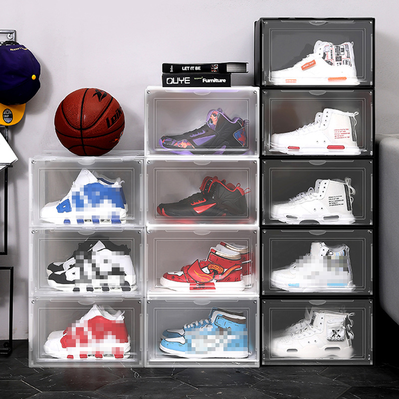 

Clear Plastic Shoe Box Dustproof Moisture-proof Stackable Shoebox Transparent Drawer Sort Out Shoes Cabinet Shoe Organizer VT1864, Black/white/transparent