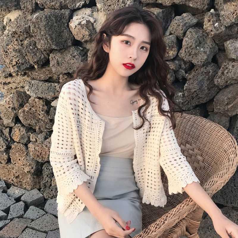 

Fashion Women' Coat 2020 Summer New lce silk Cutout Knitted Thin Short Jacket Cardigan Outerwear Sun Protection Clothing Shawl1, Black