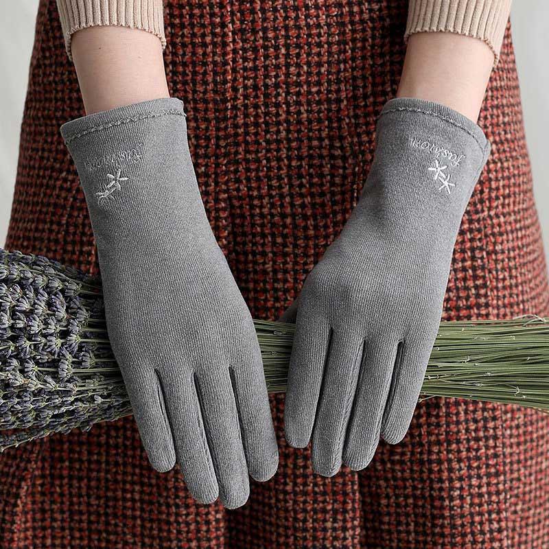 

Women's Cotton Short Snowflake Embroidered Warm Mittens Korean Sports Cycling Thicken Touch Screen Windproof Driving Gloves I14
