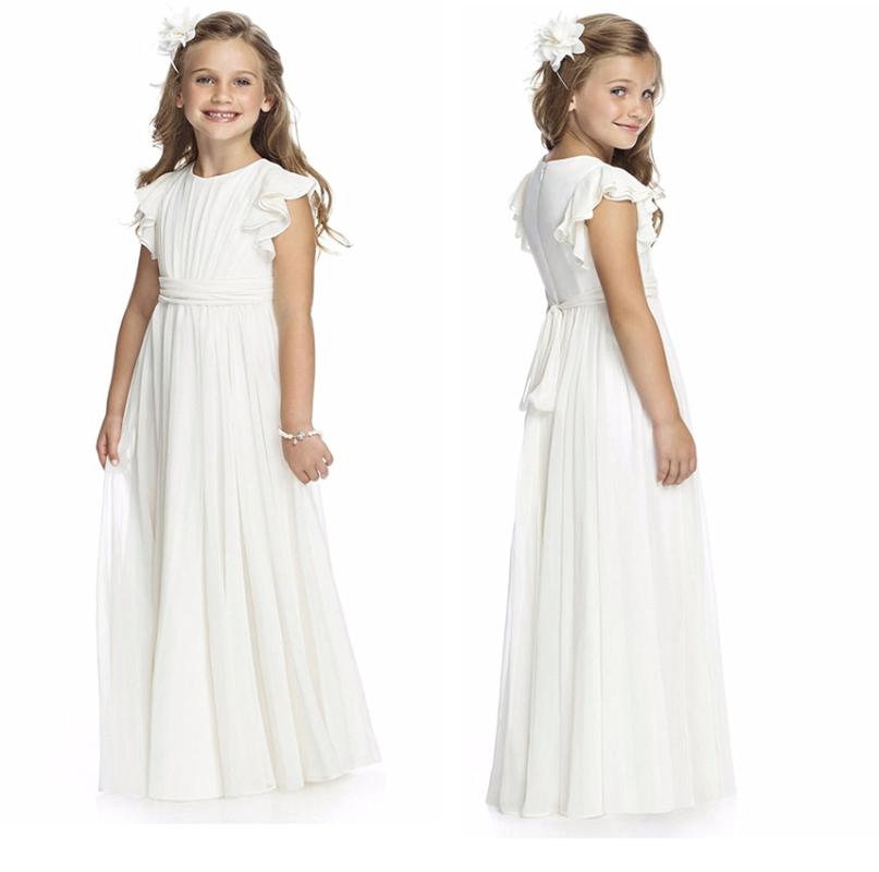 

Fancy Chiffon Flutter Sleeves Flower Girl Dresses Tulle Flower Girl Dress Chiffon Wedding Party Pageant Dresses for Girls, White
