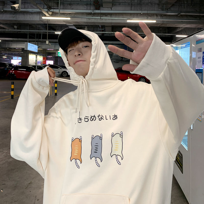 

2021 New Cartoon Printed Japanese Men Hoodies Autumn New Men's Hooded Sweatshirts Man Streetwear Casual Pullovers OSHX, Apricot