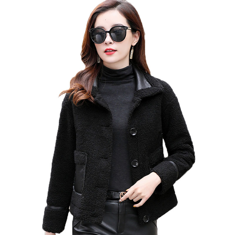 

Women's Lambskin Coat Short Fashion 2021 Winter New Skin From Fake Female Warm Casual Fur Ladies Leather Jacket R337 Rt23, Black
