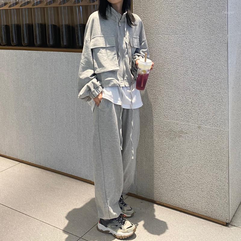 

Gray Casual Tracksuit Women Sports 2 Pieces Set zip-up Sweatshirts Pullover Stand-up collar Plus Size Suit 2020 New Jacket1