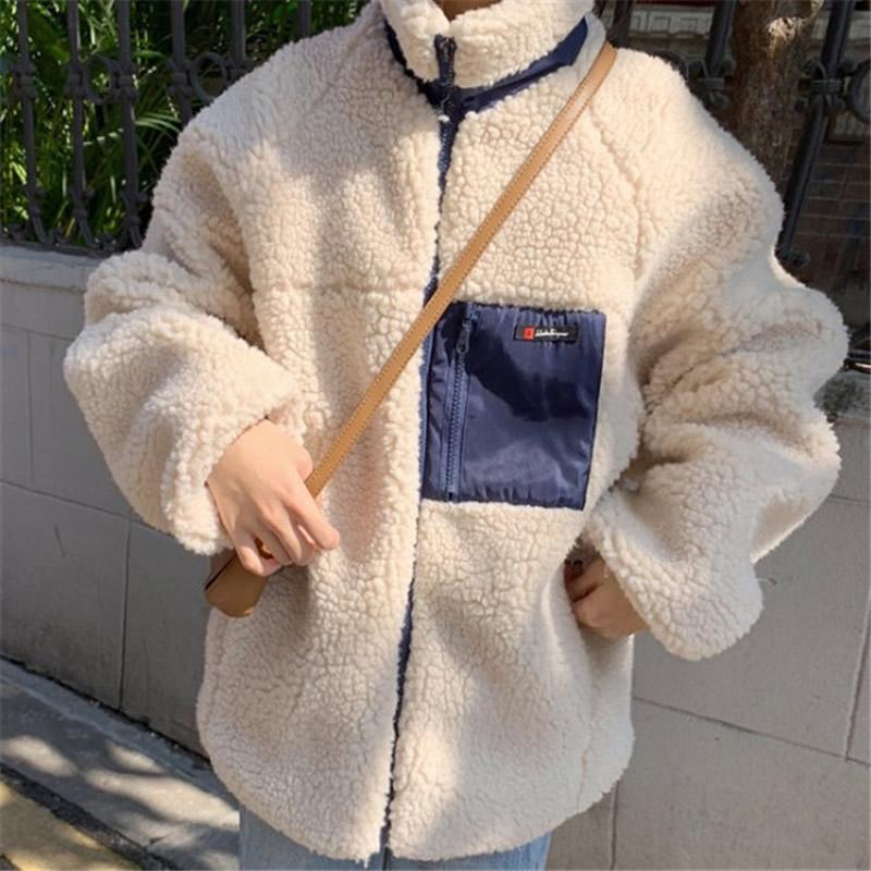 

Faux Fur Pocket Short Teddy Coat Women White Winter Warm Crop Fur Jacket Sexy Streetwear Autumn Fashion Black Coat, Beige