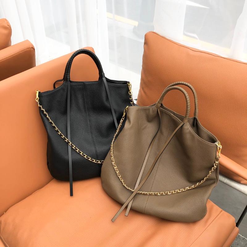 

free shipping large capacity genuine cow leather women handbag one shoulder bag crossbody bag 2 color 43cm, Black